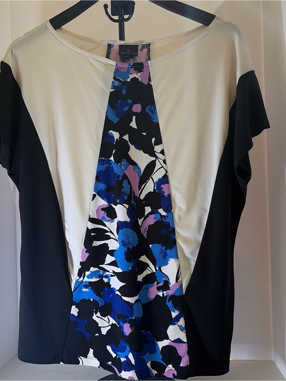 Worthington Lavender and Black Floral Panel Blouse